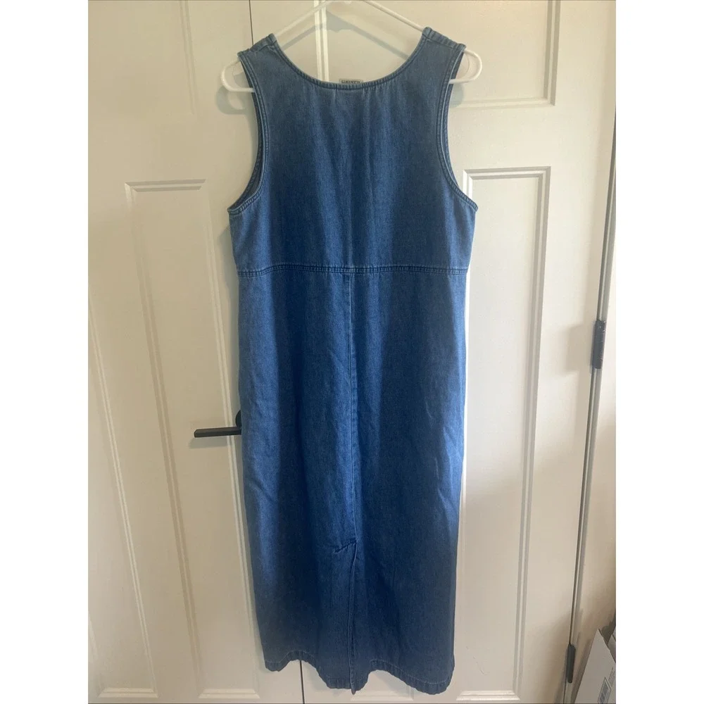 VTG Denim Floral‎ Leaves Embroidered Sleeveless Dress Cottagecore Medium 10/12 - Picture 5 of 6